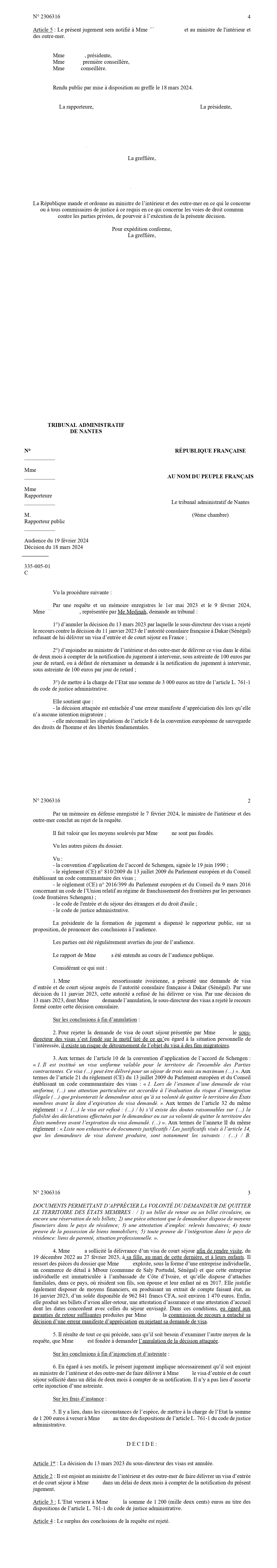 Visa Schengen: jugement du 18 mars 2023