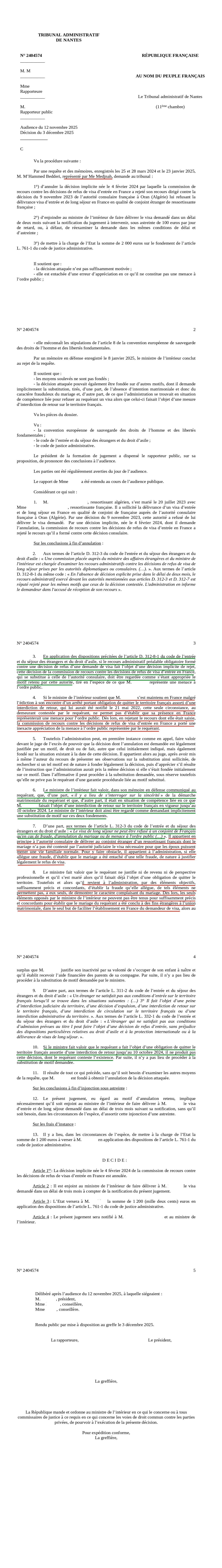 Visa de long séjour sollicité en qualité de conjoi