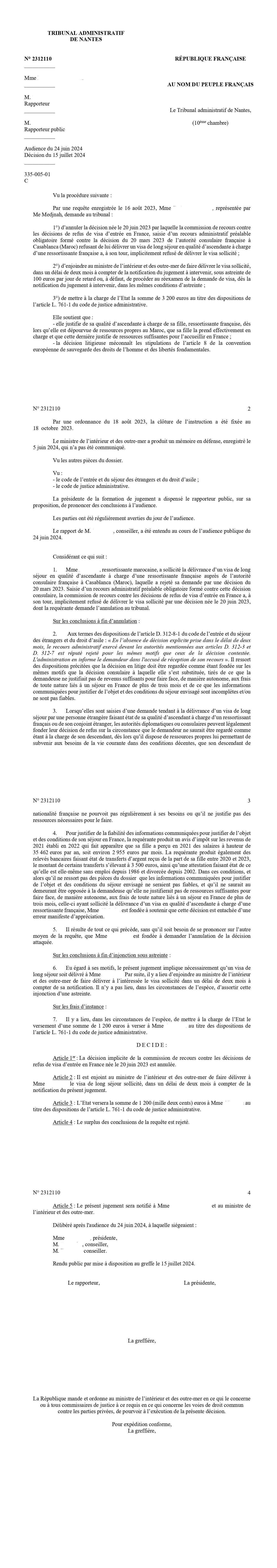 Visa de long séjour sollicité en qualité d'ascenda